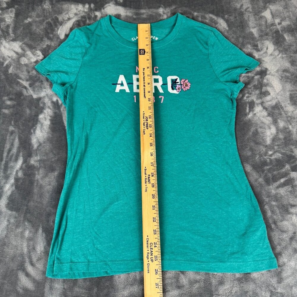 Aeropostale Classic Crew Y2K Style Embroidered Blue Pink Roses Tee - Size XL - Picture 4 of 8
